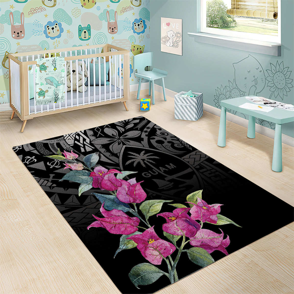 Guahan Puti Tai Nobiu Area Rug Guam Bougainvillea Flower Art