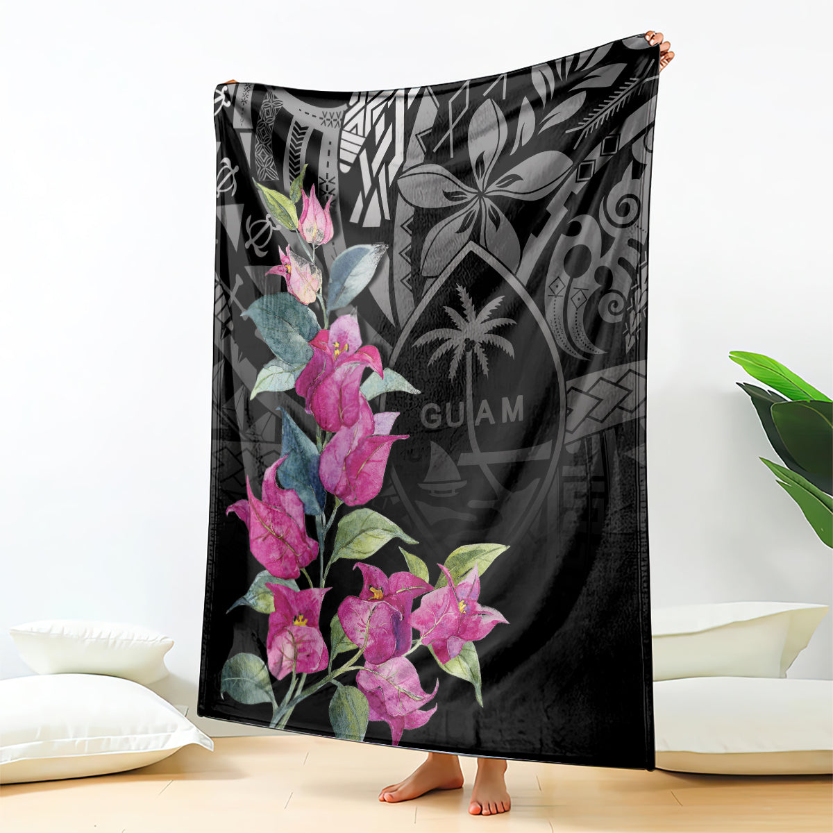 Guahan Puti Tai Nobiu Blanket Guam Bougainvillea Flower Art