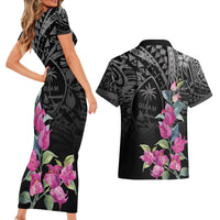 Guahan Puti Tai Nobiu Couples Matching Short Sleeve Bodycon Dress and Hawaiian Shirt Guam Bougainvillea Flower Art LT9 - Polynesian Pride
