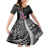 Guahan Puti Tai Nobiu Family Matching Puletasi and Hawaiian Shirt Guam Bougainvillea Flower Art LT9 Daughter's Dress Black - Polynesian Pride