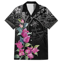 Guahan Puti Tai Nobiu Family Matching Puletasi and Hawaiian Shirt Guam Bougainvillea Flower Art LT9 Dad's Shirt - Short Sleeve Black - Polynesian Pride