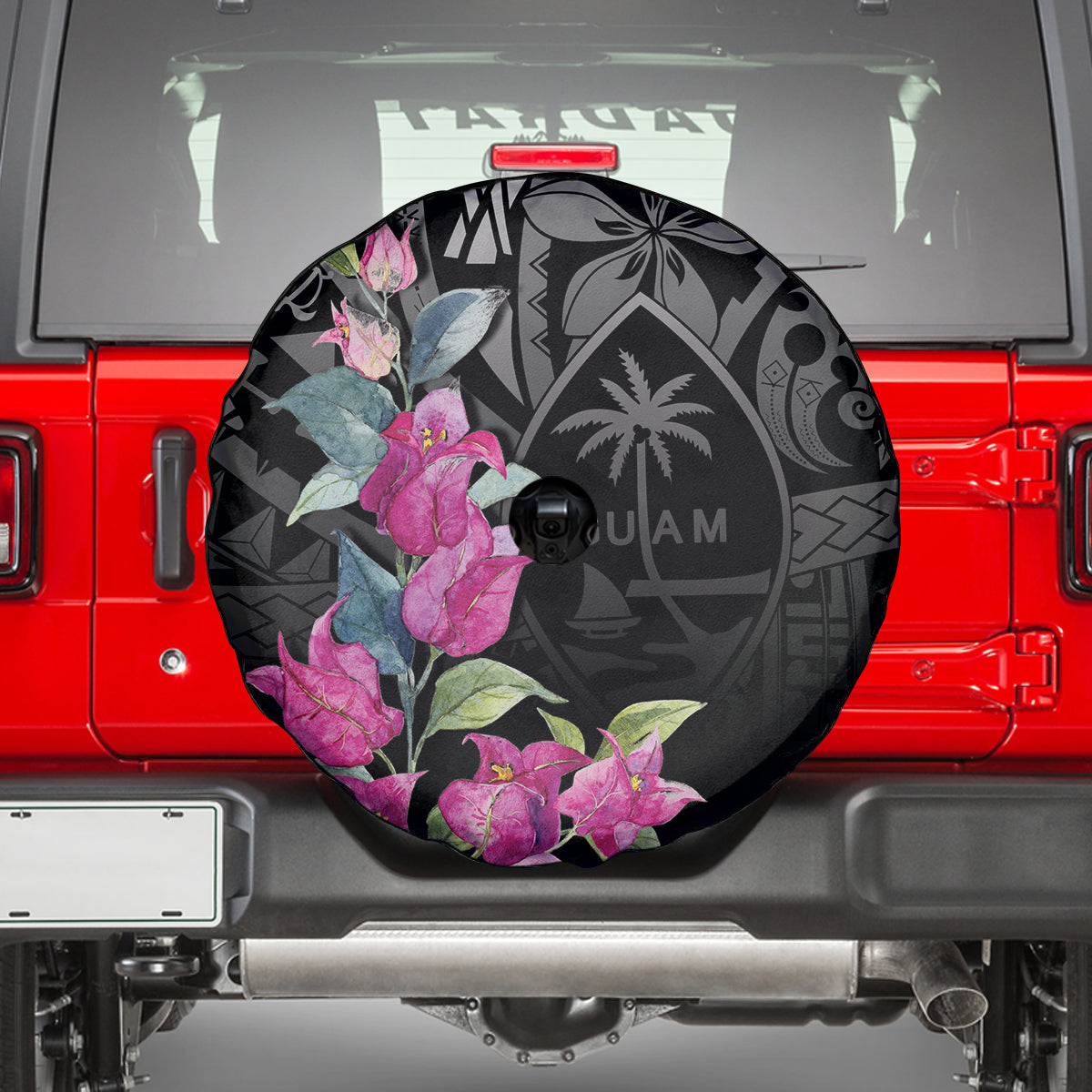 Guahan Puti Tai Nobiu Spare Tire Cover Guam Bougainvillea Flower Art