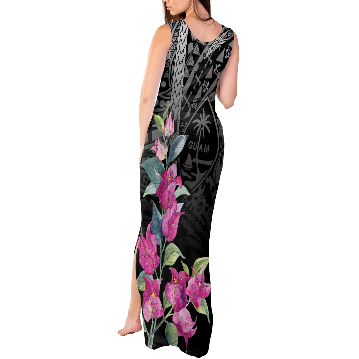 Guahan Puti Tai Nobiu Tank Maxi Dress Guam Bougainvillea Flower Art