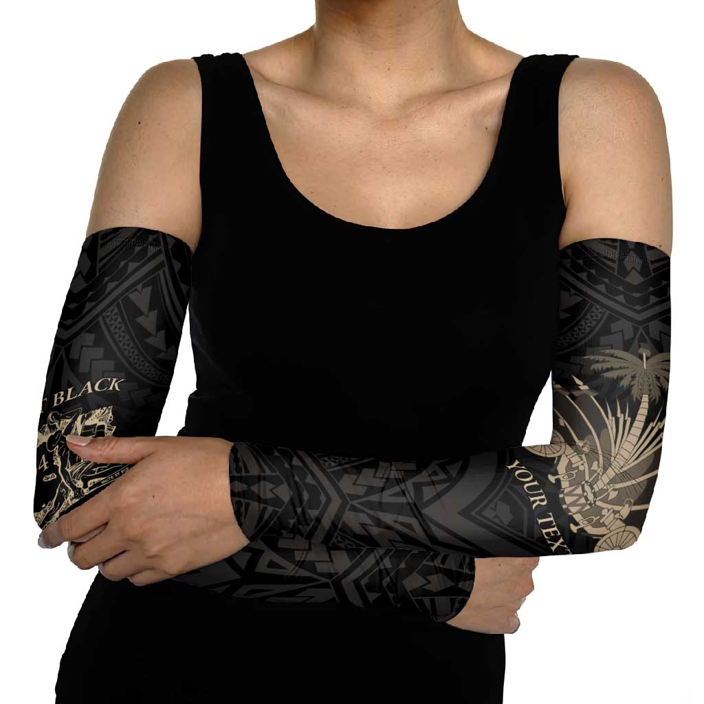 Personalized Haiti First Black Republic Arm Sleeves Negre Marron With Map And Flag - Polynesian Pride