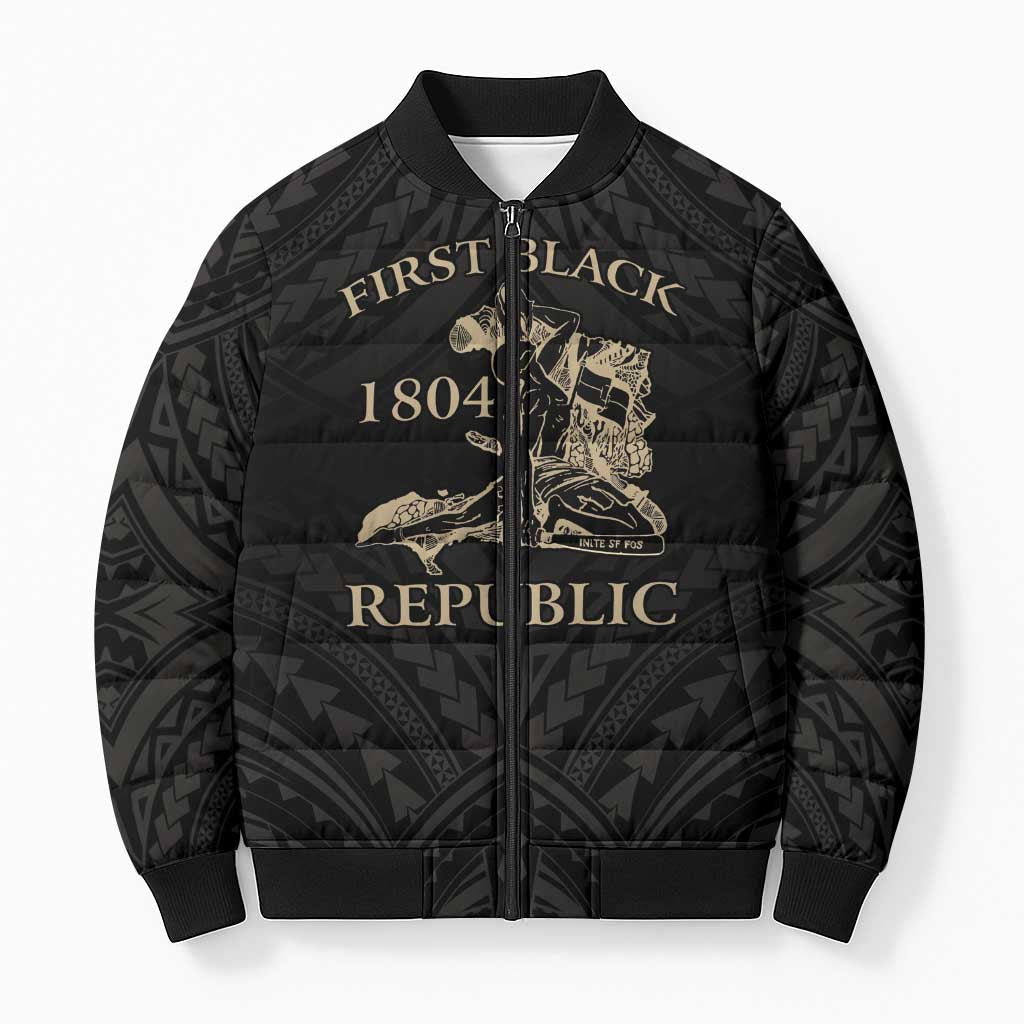 Personalized Haiti First Black Republic Bomber Puffer Jacket Negre Marron With Map And Flag - Polynesian Pride
