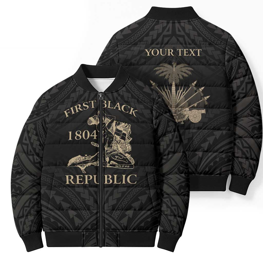Personalized Haiti First Black Republic Bomber Puffer Jacket Negre Marron With Map And Flag - Polynesian Pride