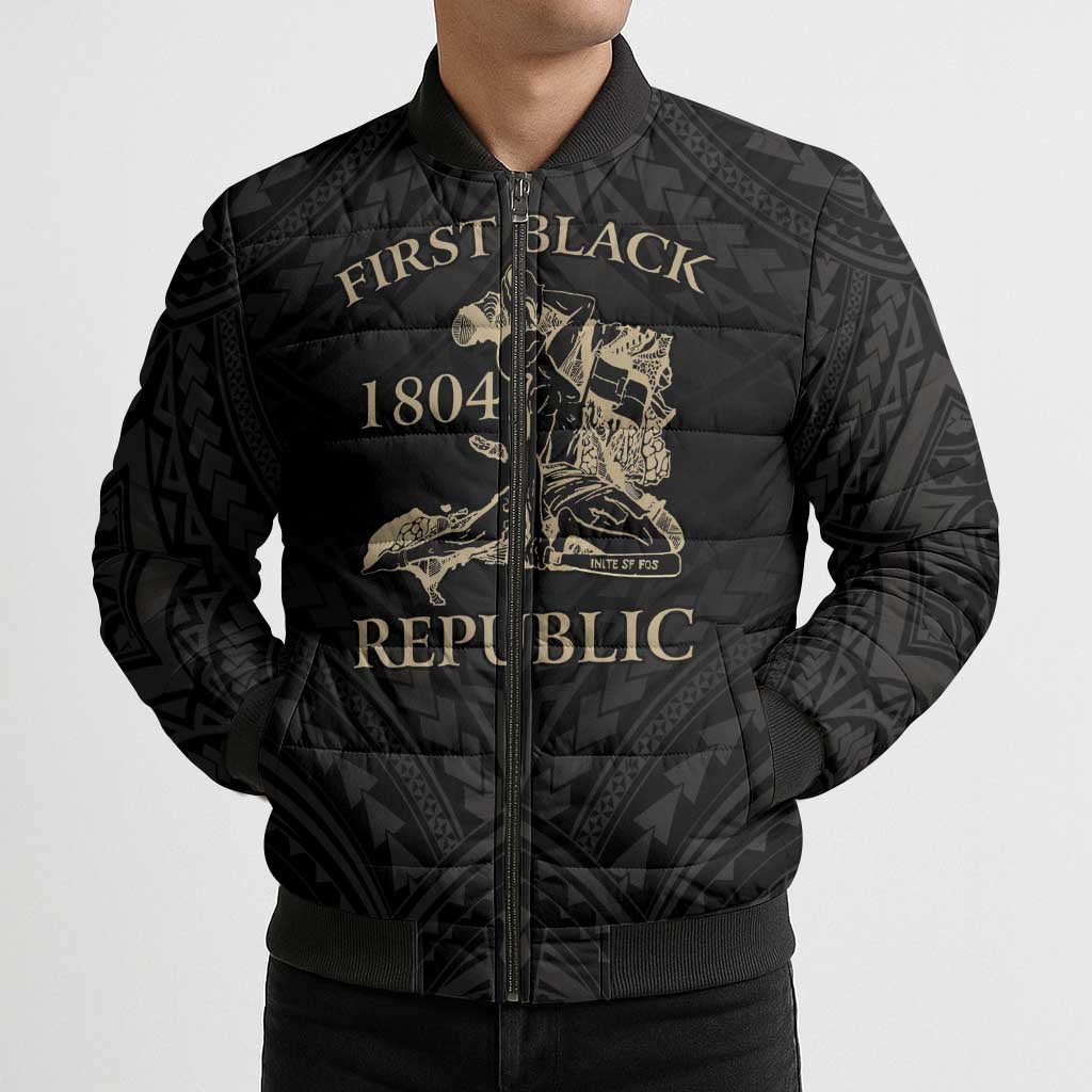 Personalized Haiti First Black Republic Bomber Puffer Jacket Negre Marron With Map And Flag - Polynesian Pride