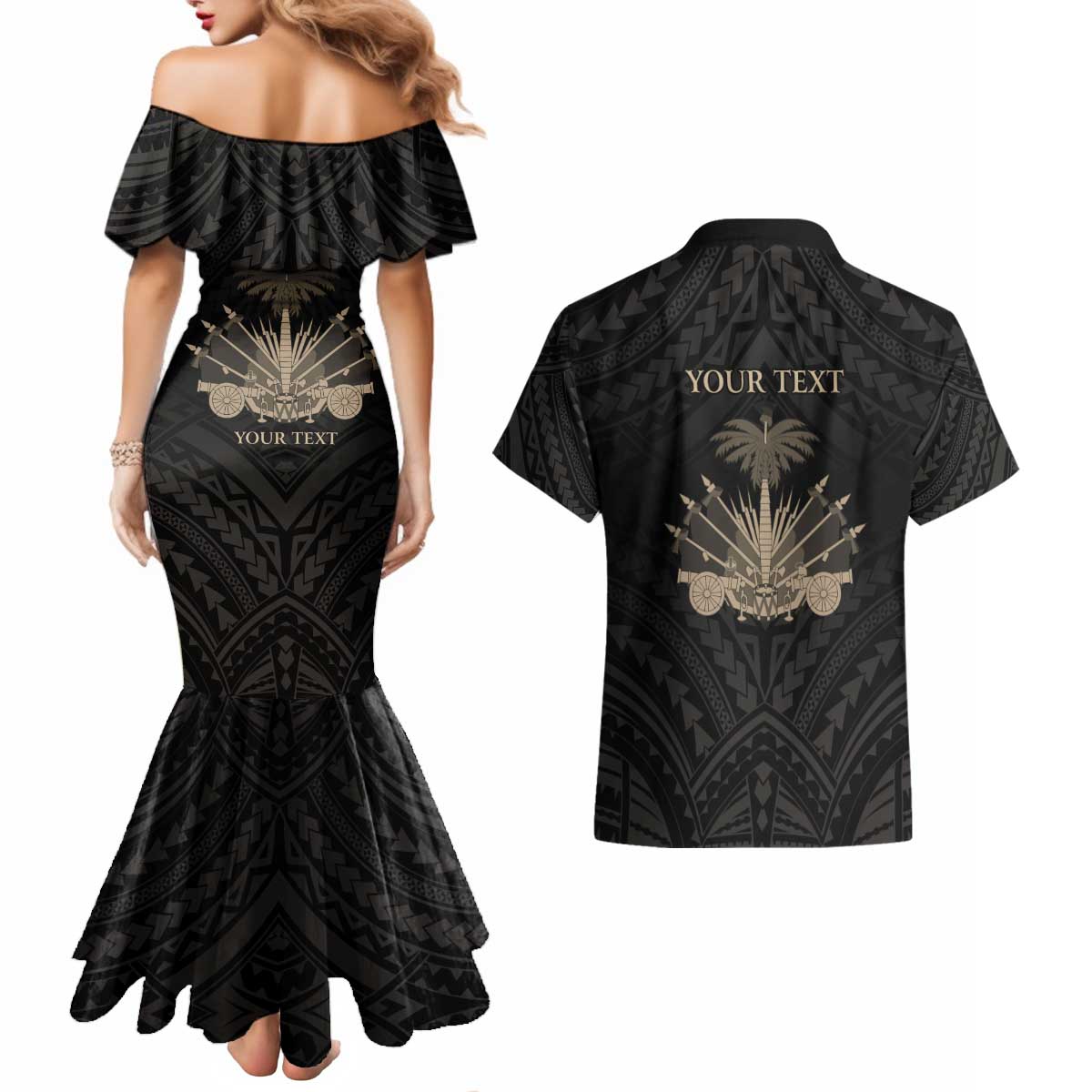 Personalized Haiti First Black Republic Couples Matching Mermaid Dress and Hawaiian Shirt Negre Marron With Map And Flag LT9 - Polynesian Pride