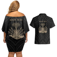 Personalized Haiti First Black Republic Couples Matching Off Shoulder Short Dress and Hawaiian Shirt Negre Marron With Map And Flag
