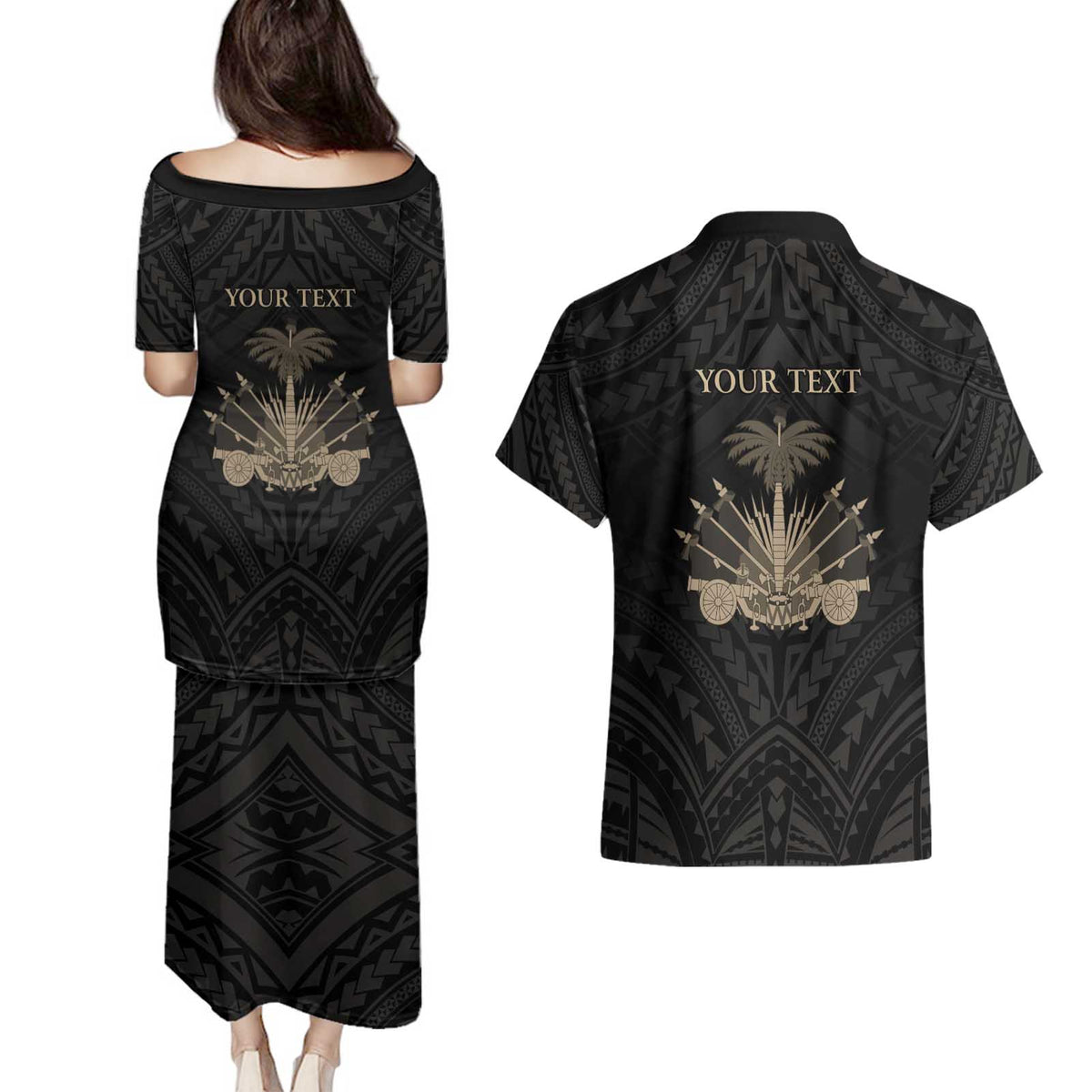 Personalized Haiti First Black Republic Couples Matching Puletasi and Hawaiian Shirt Negre Marron With Map And Flag