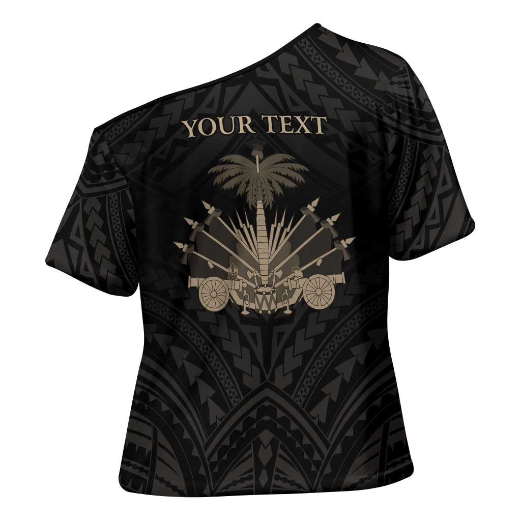 Personalized Haiti First Black Republic Cross Shoulder Shirt Negre Marron With Map And Flag - Polynesian Pride