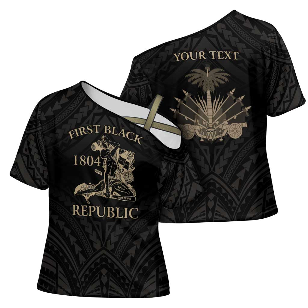 Personalized Haiti First Black Republic Cross Shoulder Shirt Negre Marron With Map And Flag - Polynesian Pride