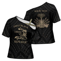 Personalized Haiti First Black Republic Cross Shoulder Shirt Negre Marron With Map And Flag - Polynesian Pride