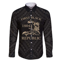 Personalized Haiti First Black Republic Family Matching Long Sleeve Bodycon Dress and Hawaiian Shirt Negre Marron With Map And Flag LT9 Dad's Shirt - Long Sleeve Black - Polynesian Pride
