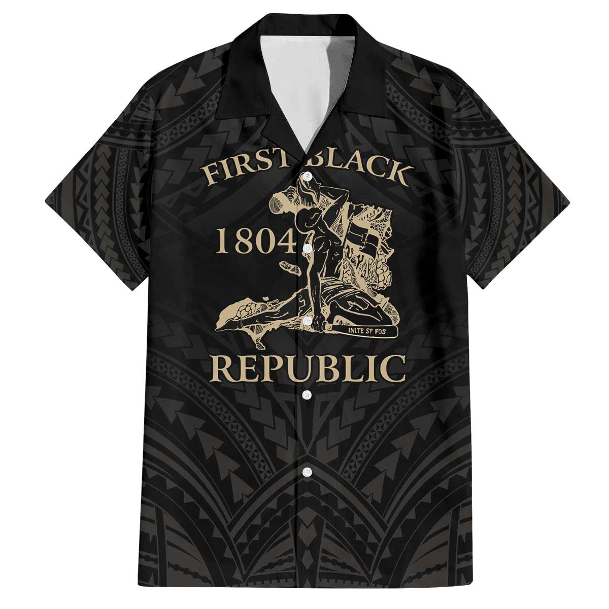 Personalized Haiti First Black Republic Family Matching Off The Shoulder Long Sleeve Dress and Hawaiian Shirt Negre Marron With Map And Flag LT9 Dad's Shirt - Short Sleeve Black - Polynesian Pride