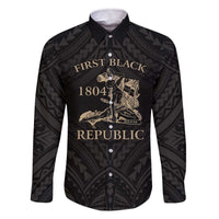 Personalized Haiti First Black Republic Family Matching Off The Shoulder Long Sleeve Dress and Hawaiian Shirt Negre Marron With Map And Flag LT9 Dad's Shirt - Long Sleeve Black - Polynesian Pride
