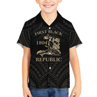 Personalized Haiti First Black Republic Family Matching Short Sleeve Bodycon Dress and Hawaiian Shirt Negre Marron With Map And Flag LT9 Son's Shirt Black - Polynesian Pride