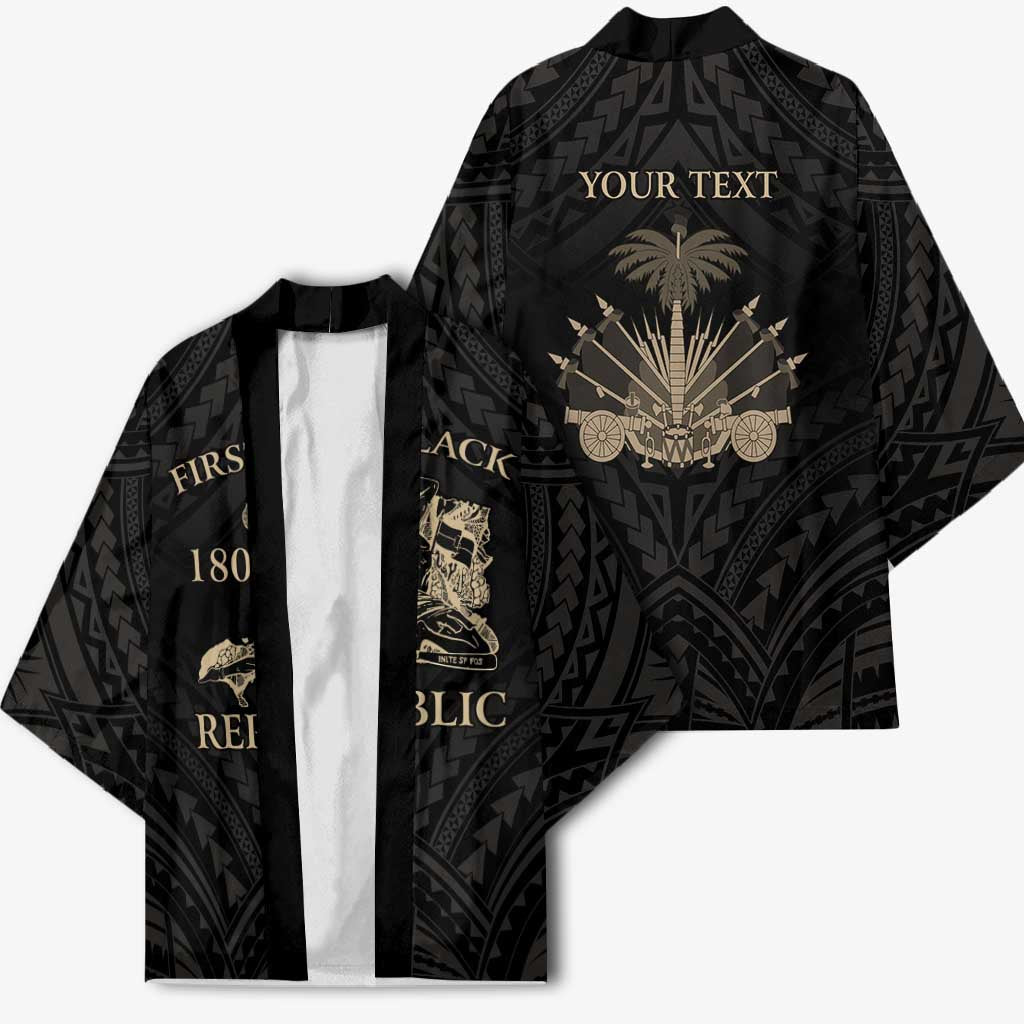 Personalized Haiti First Black Republic Kimono Negre Marron With Map And Flag - Polynesian Pride