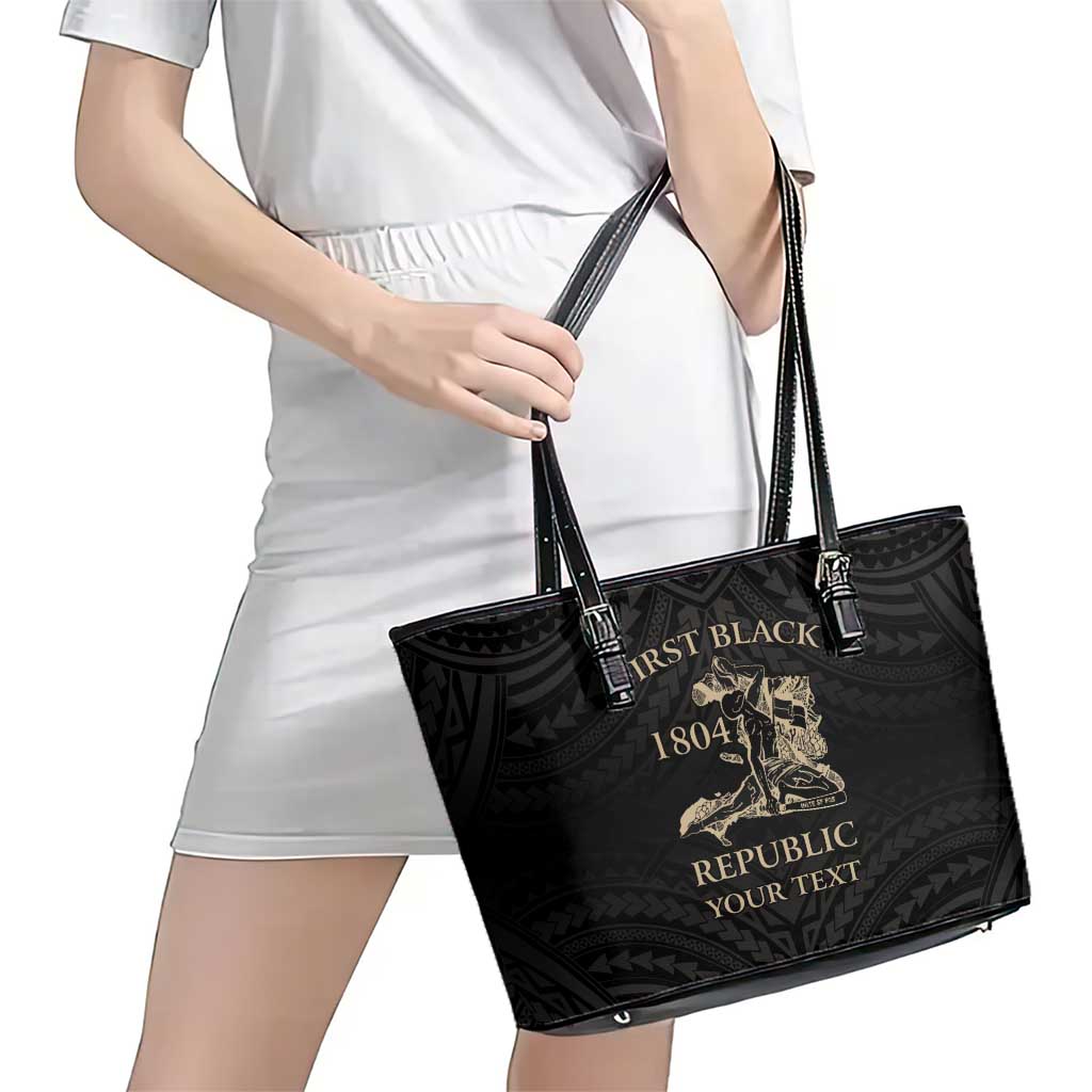 Personalized Haiti First Black Republic Leather Tote Bag Negre Marron With Map And Flag