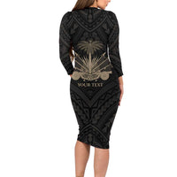 Personalized Haiti First Black Republic Long Sleeve Bodycon Dress Negre Marron With Map And Flag LT9 - Polynesian Pride