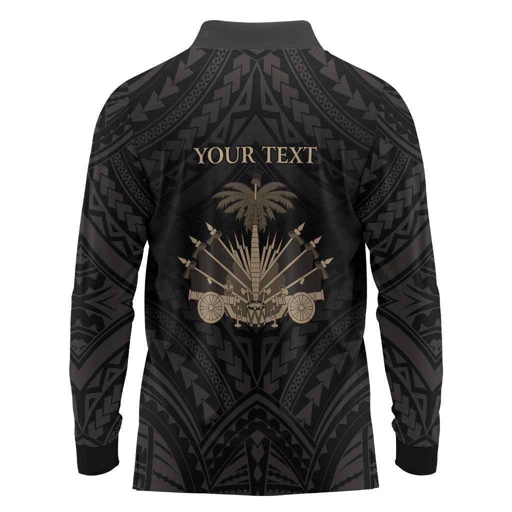Personalized Haiti First Black Republic Long Sleeve Polo Shirt Negre Marron With Map And Flag