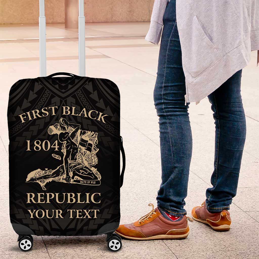 Personalized Haiti First Black Republic Luggage Cover Negre Marron With Map And Flag LT9 Black - Polynesian Pride