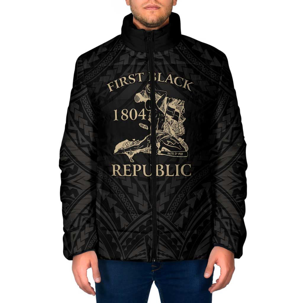 Personalized Haiti First Black Republic Padded Jacket Negre Marron With Map And Flag - Polynesian Pride