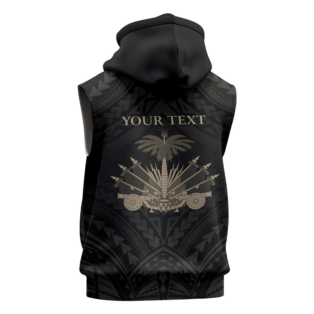 Personalized Haiti First Black Republic Sleeveless Hoodie Negre Marron With Map And Flag - Polynesian Pride