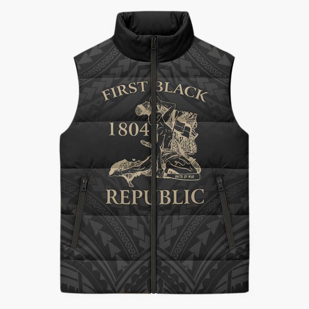 Personalized Haiti First Black Republic Sleeveless Puffer Jacket Negre Marron With Map And Flag - Polynesian Pride