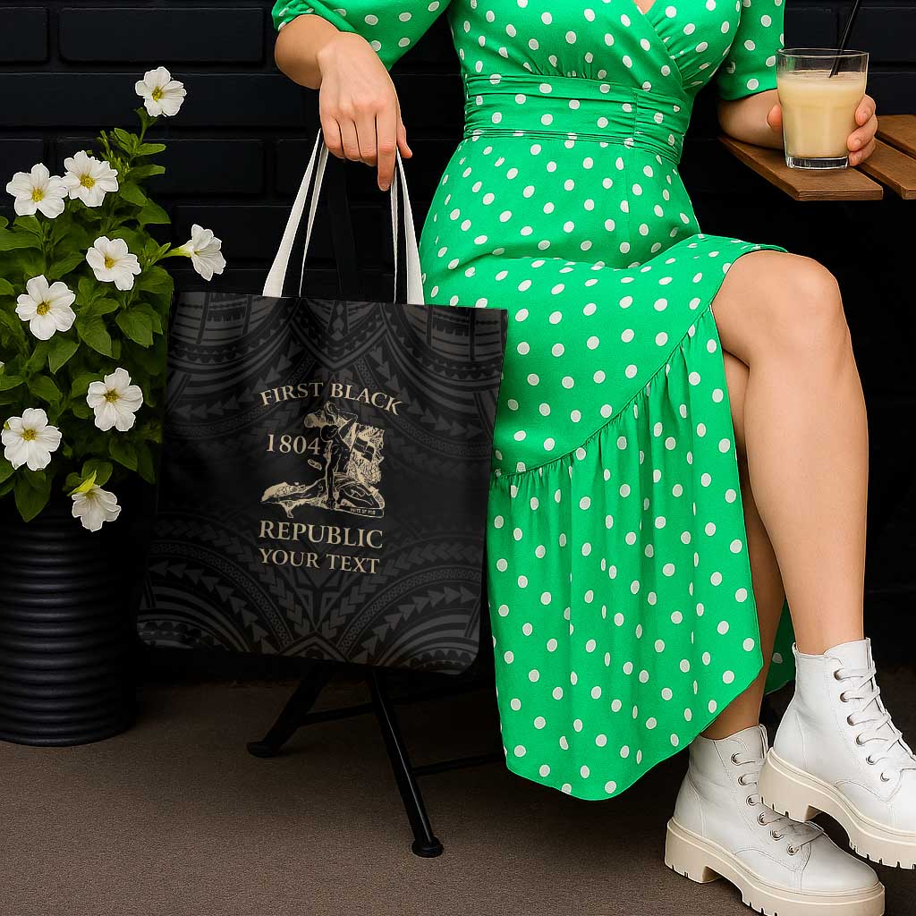 Personalized Haiti First Black Republic Tote Bag Negre Marron With Map And Flag - Polynesian Pride