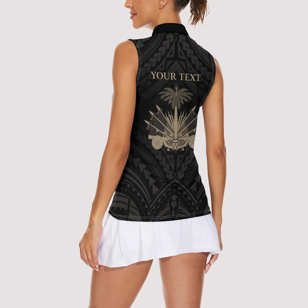 Personalized Haiti First Black Republic Women Sleeveless Polo Shirt Negre Marron With Map And Flag