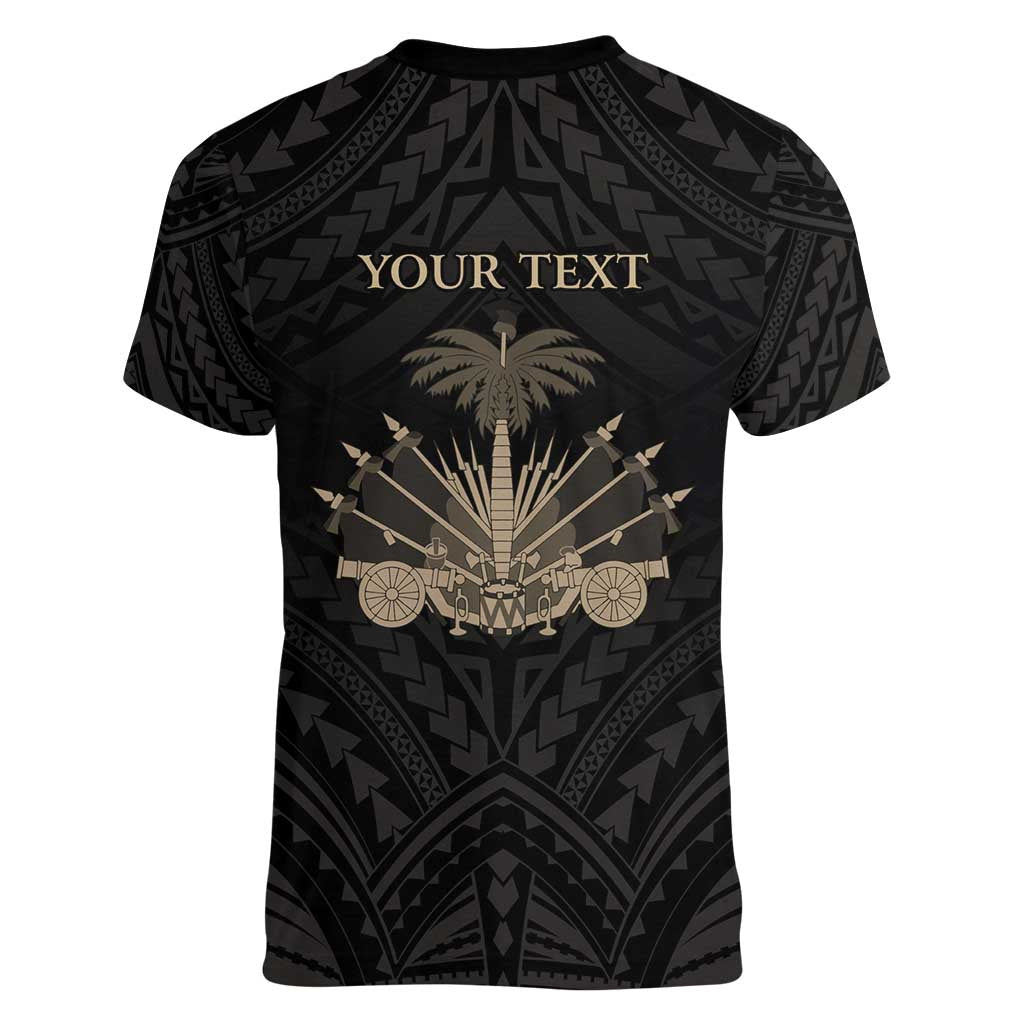 Personalized Haiti First Black Republic Women V-Neck T-Shirt Negre Marron With Map And Flag
