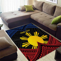 Personalized Philippines Area Rug Polynesian Tribal Tattoo with Filipino Flag Motif