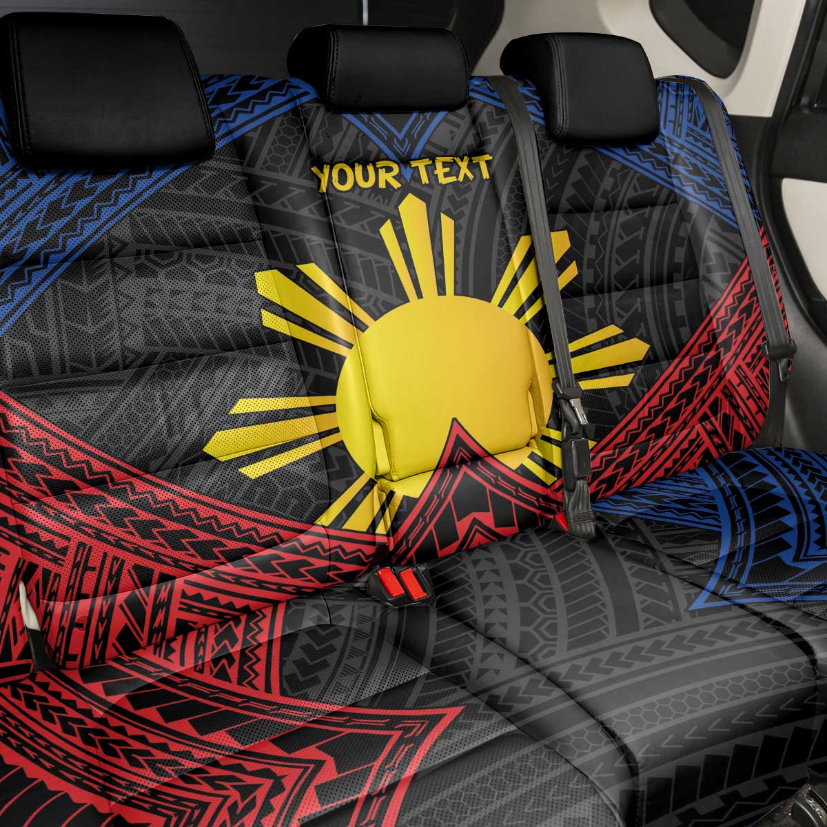 Personalized Philippines Back Car Seat Cover Polynesian Tribal Tattoo with Filipino Flag Motif