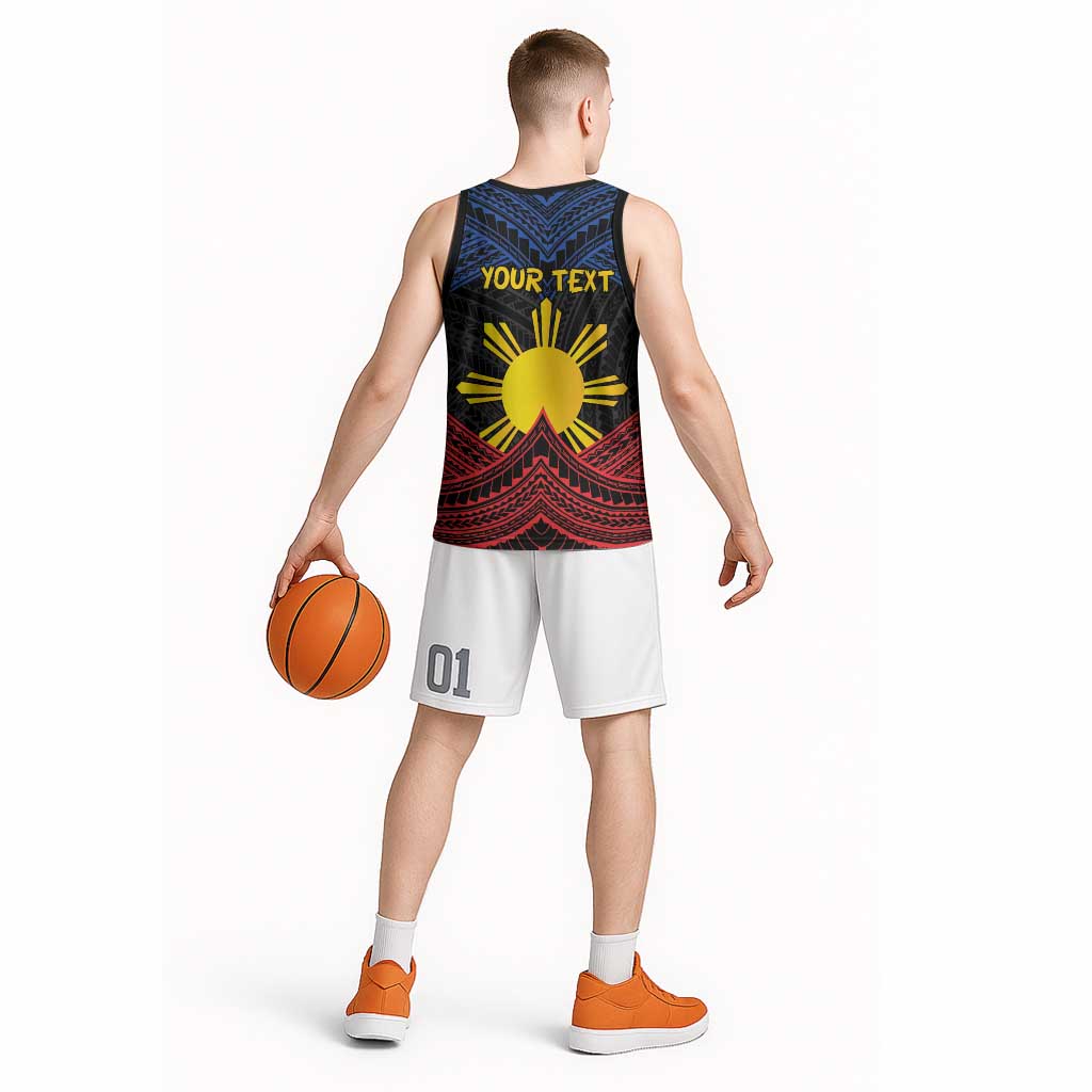Personalized Philippines Basketball Jersey Polynesian Tribal Tattoo with Filipino Flag Motif - Polynesian Pride