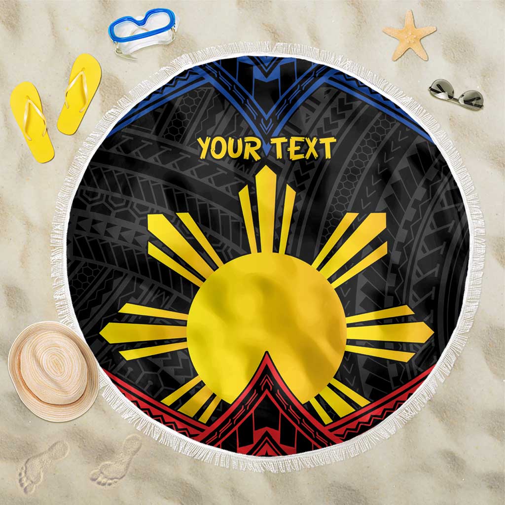 Personalized Philippines Beach Blanket Polynesian Tribal Tattoo with Filipino Flag Motif