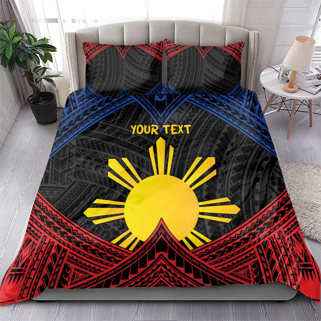 Personalized Philippines Bedding Set Polynesian Tribal Tattoo with Filipino Flag Motif