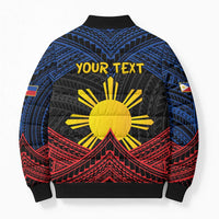 Personalized Philippines Bomber Puffer Jacket Polynesian Tribal Tattoo with Filipino Flag Motif - Polynesian Pride