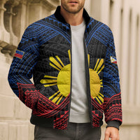 Personalized Philippines Bomber Puffer Jacket Polynesian Tribal Tattoo with Filipino Flag Motif - Polynesian Pride