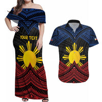 Personalized Philippines Couples Matching Off Shoulder Maxi Dress and Hawaiian Shirt Polynesian Tribal Tattoo with Filipino Flag Motif
