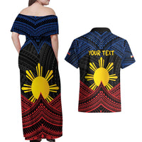 Personalized Philippines Couples Matching Off Shoulder Maxi Dress and Hawaiian Shirt Polynesian Tribal Tattoo with Filipino Flag Motif