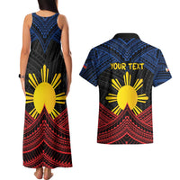 Personalized Philippines Couples Matching Tank Maxi Dress and Hawaiian Shirt Polynesian Tribal Tattoo with Filipino Flag Motif