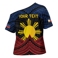 Personalized Philippines Cross Shoulder Shirt Polynesian Tribal Tattoo with Filipino Flag Motif - Polynesian Pride