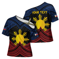 Personalized Philippines Cross Shoulder Shirt Polynesian Tribal Tattoo with Filipino Flag Motif - Polynesian Pride