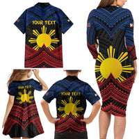 Personalized Philippines Family Matching Long Sleeve Bodycon Dress and Hawaiian Shirt Polynesian Tribal Tattoo with Filipino Flag Motif