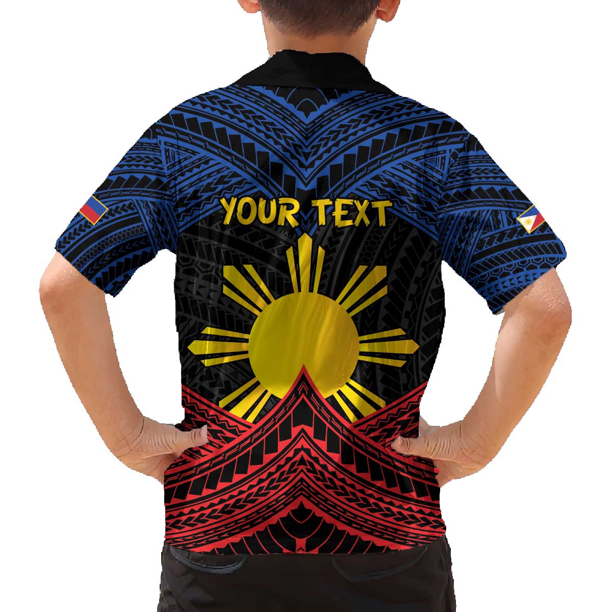 Personalized Philippines Family Matching Off The Shoulder Long Sleeve Dress and Hawaiian Shirt Polynesian Tribal Tattoo with Filipino Flag Motif