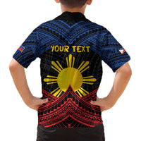 Personalized Philippines Family Matching Off The Shoulder Long Sleeve Dress and Hawaiian Shirt Polynesian Tribal Tattoo with Filipino Flag Motif