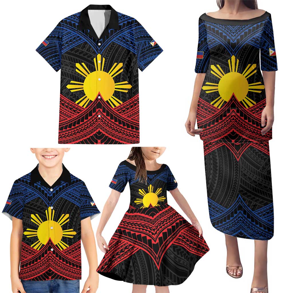 Personalized Philippines Family Matching Puletasi and Hawaiian Shirt Polynesian Tribal Tattoo with Filipino Flag Motif