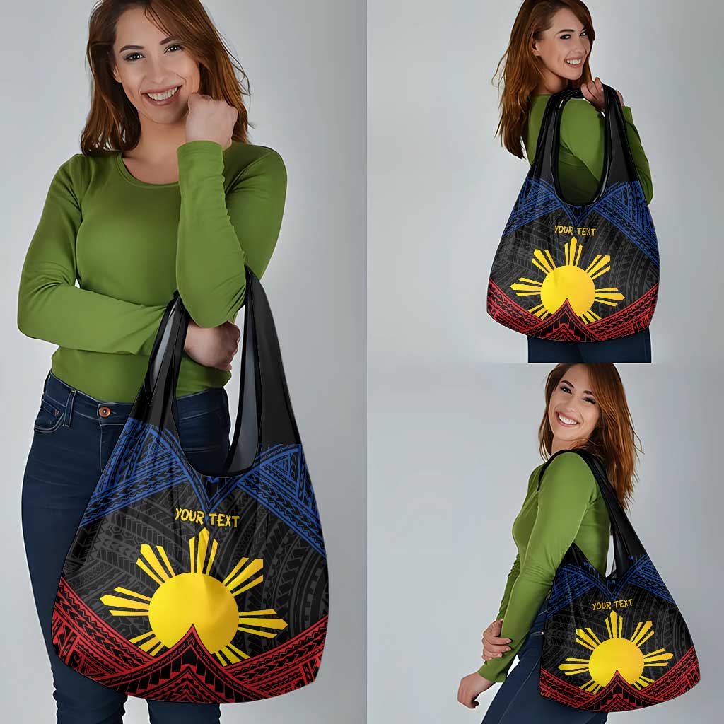 Personalized Philippines Grocery Bag Polynesian Tribal Tattoo with Filipino Flag Motif