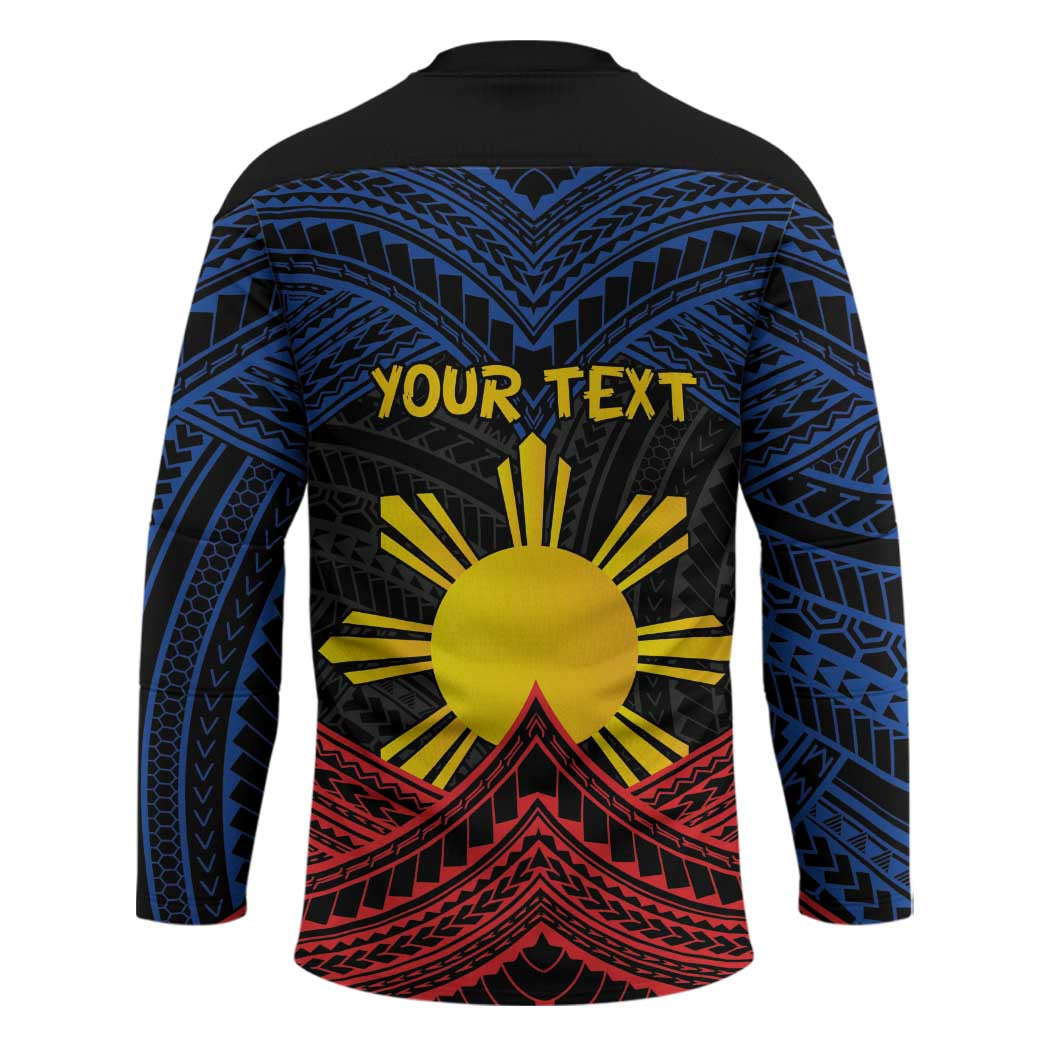 Personalized Philippines Hockey Jersey Polynesian Tribal Tattoo with Filipino Flag Motif - Polynesian Pride